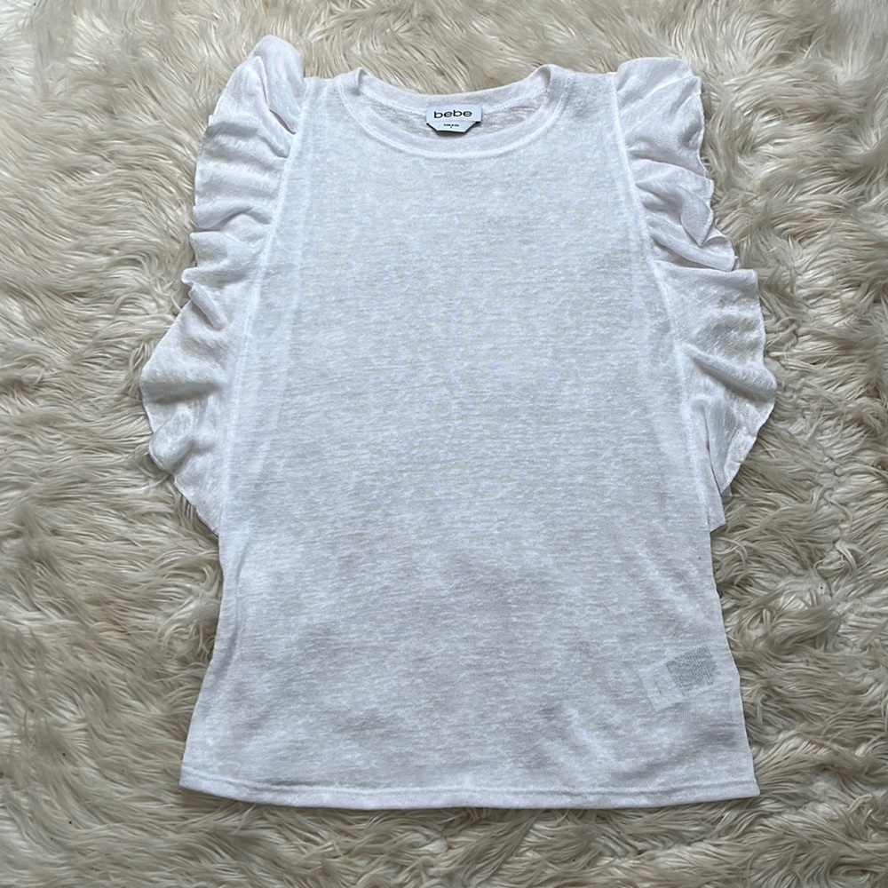 Bebe size small short sleeve white ruffle sleeve tank top